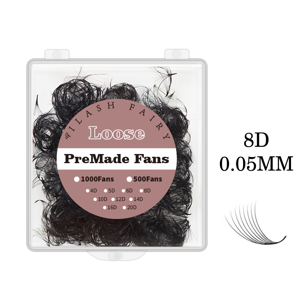 8D 0.05 Loose Promade Lashes-500/1000 Fans (Pointy Base)